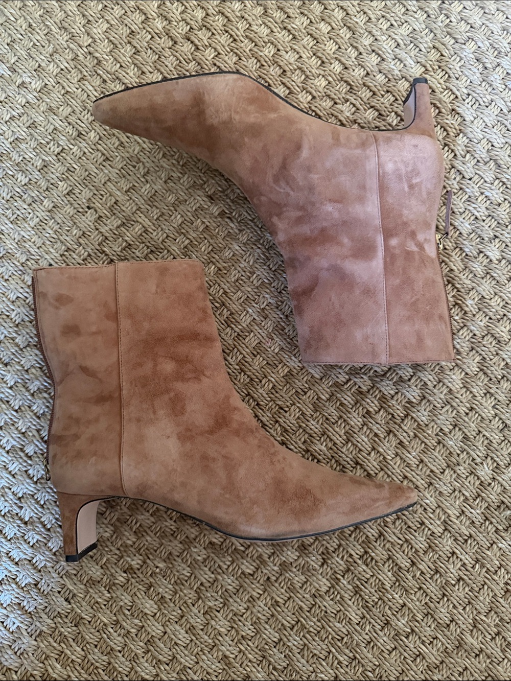 J. Crew Tan Kid Suede Pointed-Toe Kitten Heel Ankle Booties